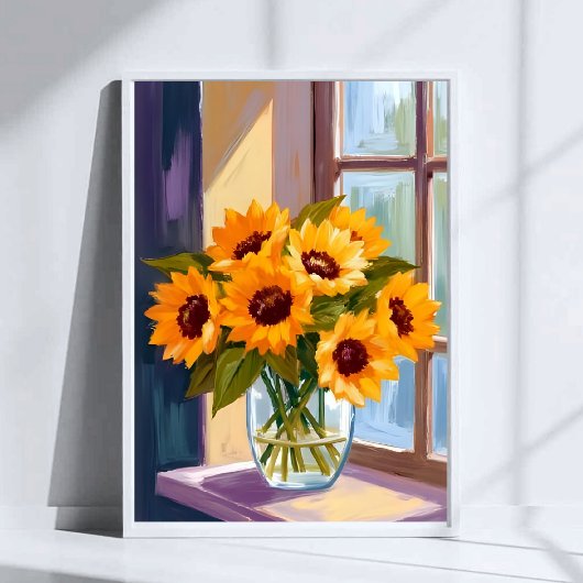 Sunflower Vase | Floral Yellow Bouquet Watercolor Poster