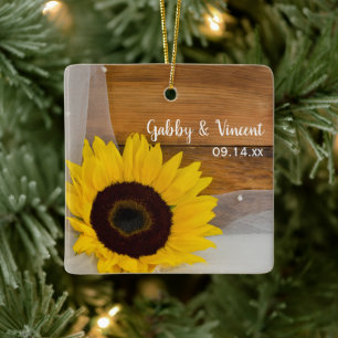 Sunflower Veil Wedding Bridesmaid Dank je Keramisch Ornament