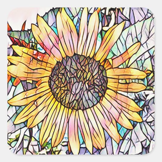 SUNFLOWER VIERKANTE STICKER (Voorkant)