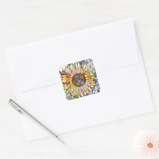 SUNFLOWER VIERKANTE STICKER (Envelop)