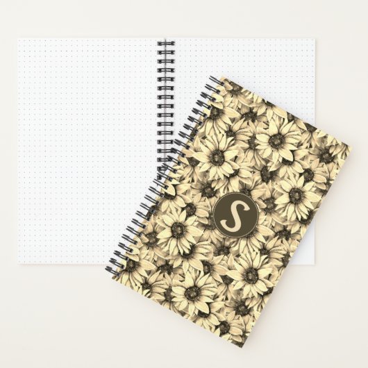 Sunflower Vintage Charm Sepia Tone Spiral Notebook Notitieboek (Binnen)