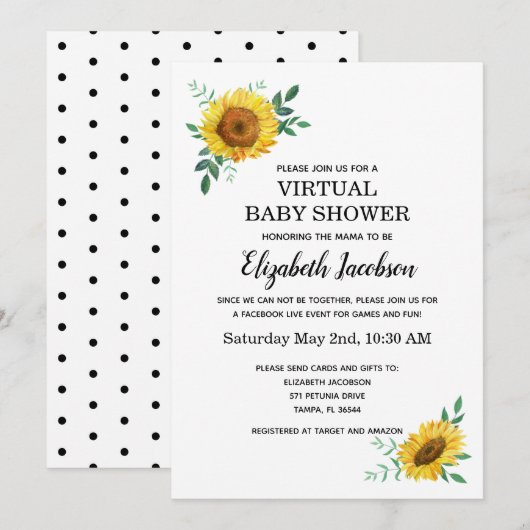 Sunflower Virtual Baby shower Kaart (Voorkant / Achterkant)