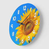 Sunflower Wall Clock Blue Background Floral Decor Grote Klok (Hoek)