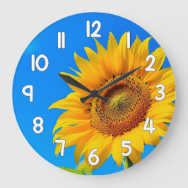 Sunflower Wall Clock Blue Background Floral Decor Grote Klok