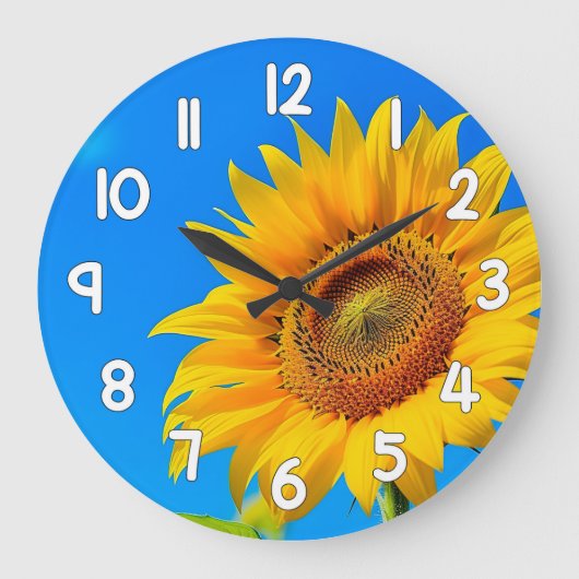 Sunflower Wall Clock Blue Background Floral Decor Grote Klok (Voorkant)