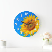 Sunflower Wall Clock Blue Background Floral Decor Grote Klok (Huis)