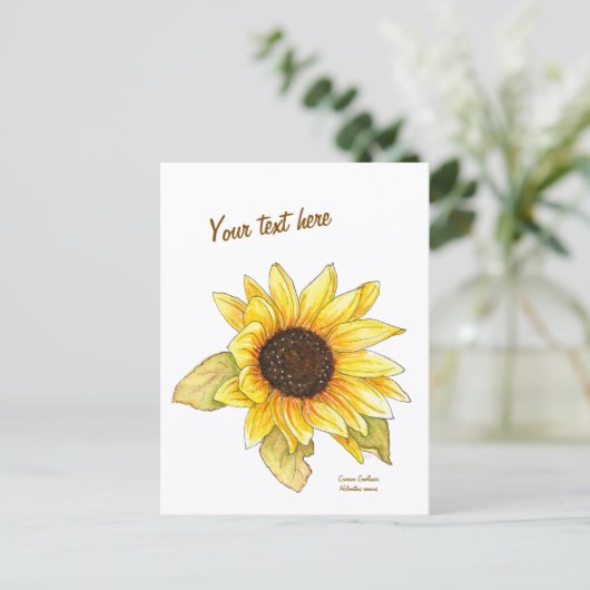 Sunflower watercolor customizable postcard briefkaart (Staand voorkant)