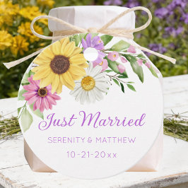 Sunflower Watercolor Daisies Wedding Just Married Bedankjes Labels