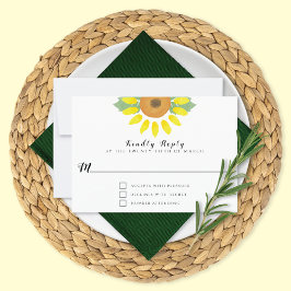 Sunflower Watercolor Floral Wedding RSVP Kaartje