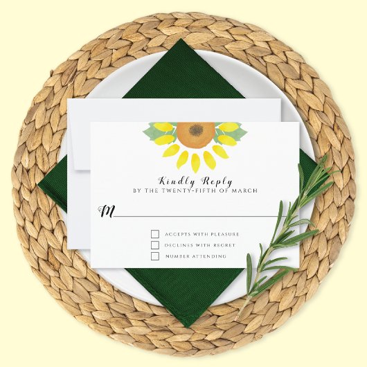 Sunflower Watercolor Floral Wedding RSVP Kaartje