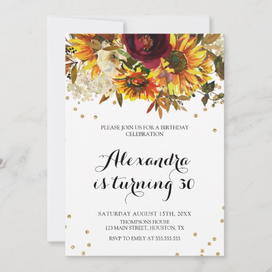 Sunflower watercolor Invitation Kaart (Voorkant)