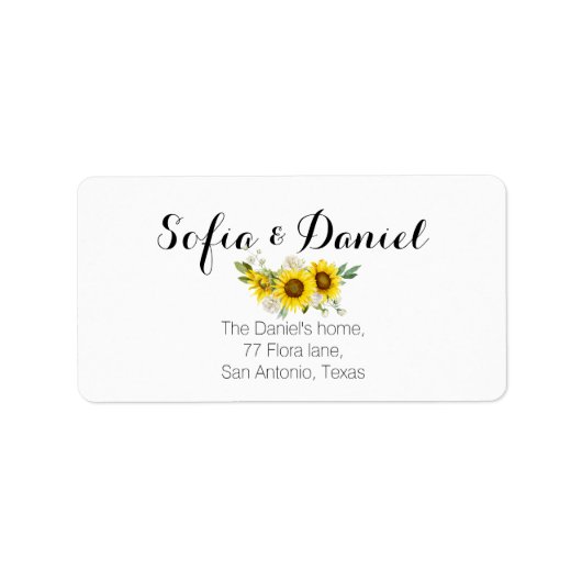 Sunflower watercolor white rose wedding etiket (Voorkant)