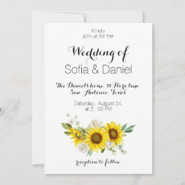 Sunflower watercolor white rose wedding Invitation Kaart