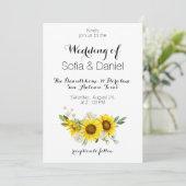 Sunflower watercolor white rose wedding Invitation Kaart (Staand voorkant)