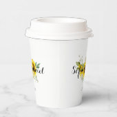 Sunflower watercolor white rose wedding  papieren bekers (Rechts)