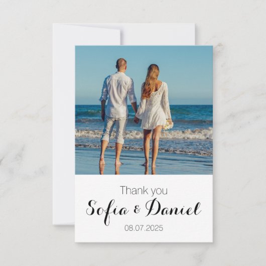 Sunflower watercolor white rose wedding photo bedankkaart (Voorkant)