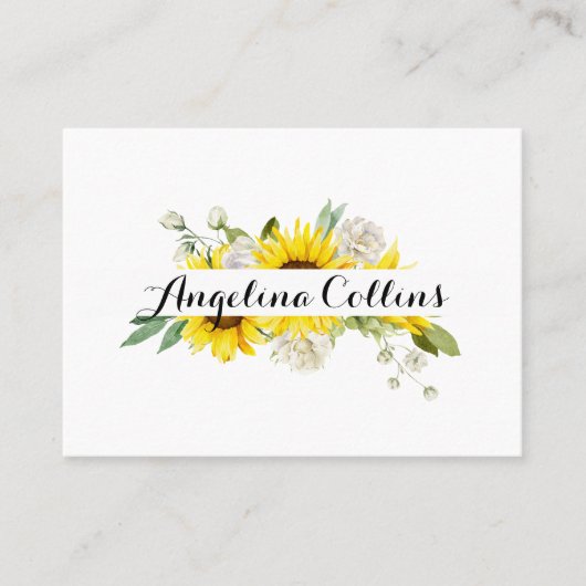 Sunflower watercolor white rose wedding  plaatskaartje (Voorkant)