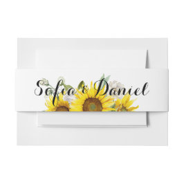 Sunflower watercolor white rose wedding  uitnodigingen wikkel