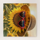 Sunflower Wearing Sunglasses and Straw Hat Legpuzzel (Horizontaal)