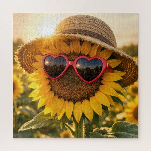 Sunflower Wearing Sunglasses and Straw Hat Legpuzzel (Verticaal)