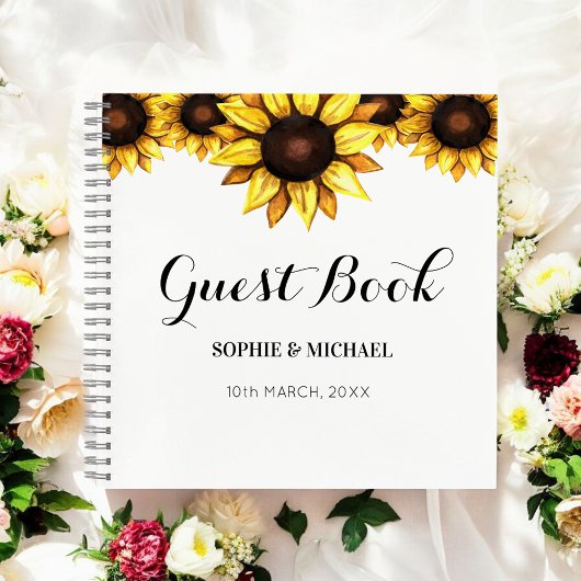 Sunflower Weddenschap Floral White Yellow Guest Bo Notitieboek