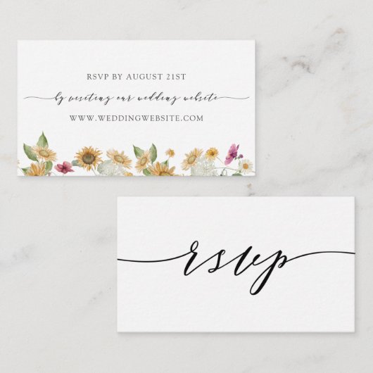 Sunflower Weddenschap RSVP Online Card Informatiekaartje (Voorkant / Achterkant)