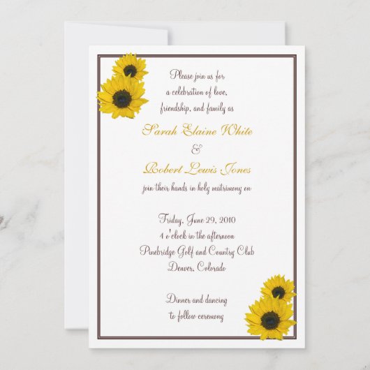 Sunflower Weddenschap White Brown Yellow Kaart (Achterkant)
