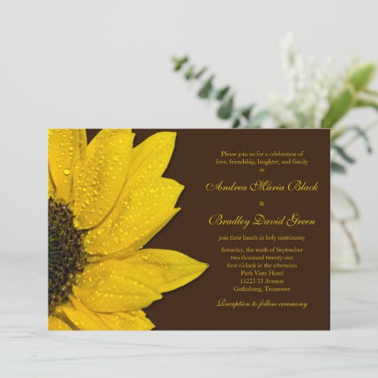 Sunflower Wedding Bruin en Geel Kaart (Staand voorkant)