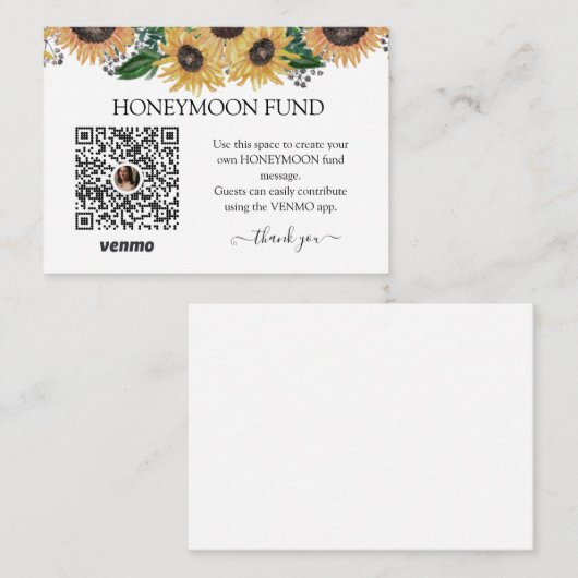 Sunflower Wedding Colors Honeymoon Fund Informatiekaartje (Voorkant / Achterkant)