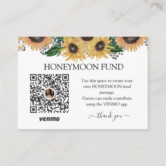 Sunflower Wedding Colors Honeymoon Fund Informatiekaartje (Voorkant)