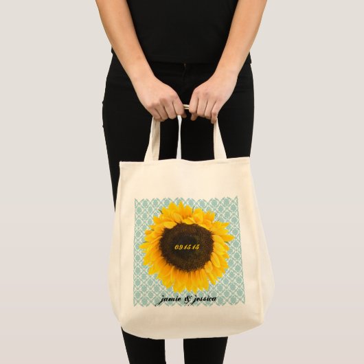Sunflower Wedding Date Honeymoon Beach Bag Tote Bag (Voorkant (product))