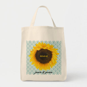 Sunflower Wedding Date Honeymoon Beach Bag Tote Bag