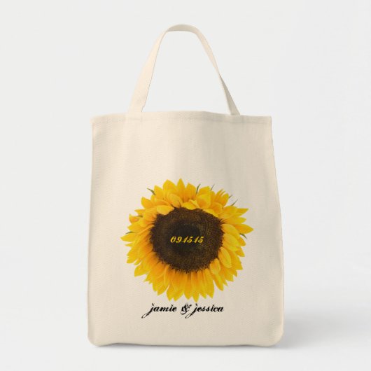 Sunflower Wedding Date Honeymoon Beach Bag Tote Bag (Voorkant)