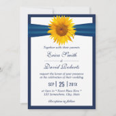 Sunflower Wedding Elegant Navy Blue Ribbon minima Kaart (Voorkant)