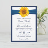 Sunflower Wedding Elegant Navy Blue Ribbon minima Kaart (Staand voorkant)