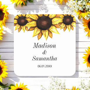 Sunflower Wedding Floral Bride Groom Kartonnen Onderzetters