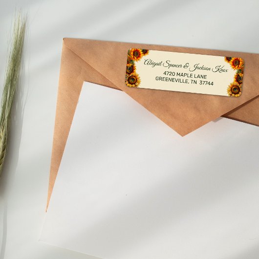 Sunflower Wedding Forest Green en Gold Rustic Etiket