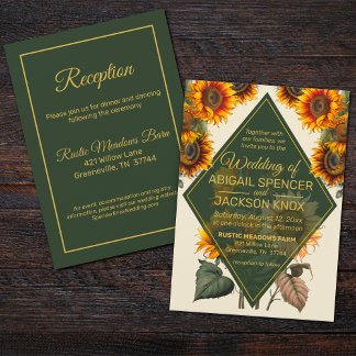 Sunflower Wedding Forest Green en Gold Rustic Kaart