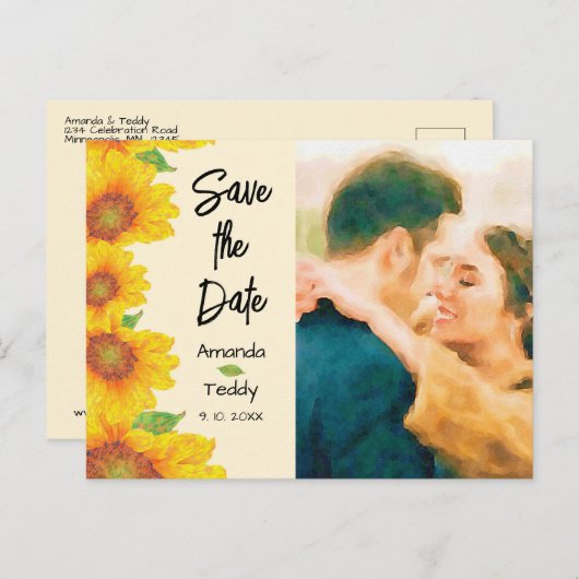 Sunflower Wedding Foto Save the Date Briefkaart (Voorkant / Achterkant)