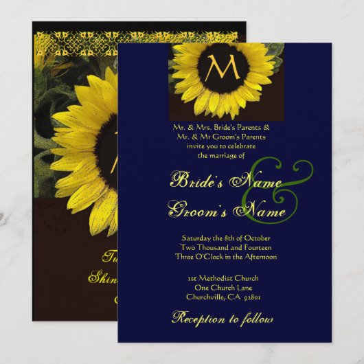 SUNFLOWER Wedding Invitation Kaart (Voorkant / Achterkant)