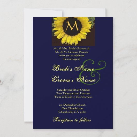 SUNFLOWER Wedding Invitation Kaart (Voorkant)