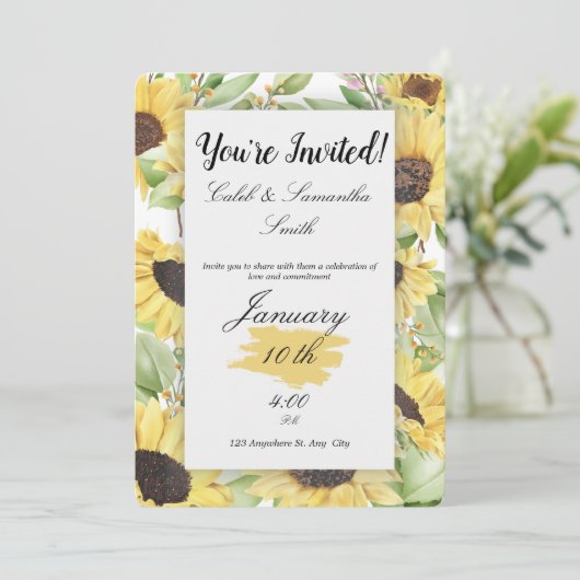 Sunflower Wedding Invitation Kaart (Staand voorkant)
