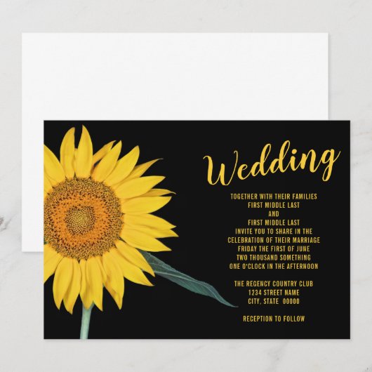 Sunflower Wedding Invitation Kaart (Voorkant / Achterkant)