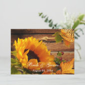 Sunflower Wedding Invitations, Rustic Country Herf Kaart (Staand voorkant)
