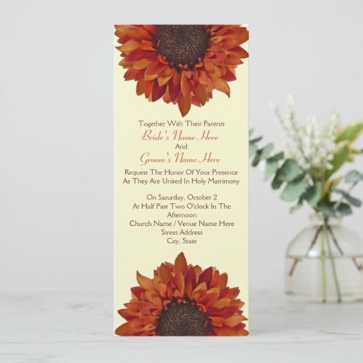 Sunflower Wedding Invite - Samen met ouders Kaart (Staand voorkant)