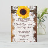 Sunflower Wedding Inviting Country Barn Wood Lace Kaart (Staand voorkant)