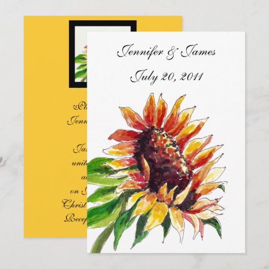 Sunflower Wedding Invitting Front Kaart (Voorkant / Achterkant)