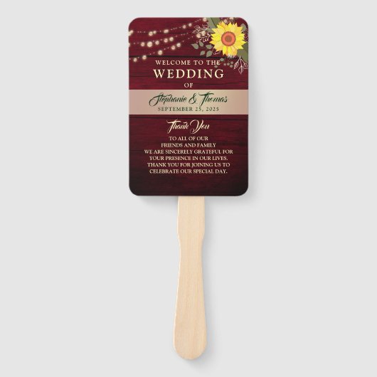 Sunflower Wedding Program Hand Fan Handwaaier (Voorkant)