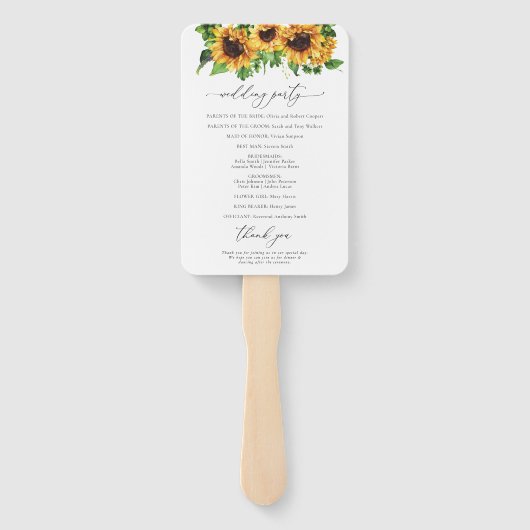 Sunflower Wedding Program Hand Fan Handwaaier (Achterkant)