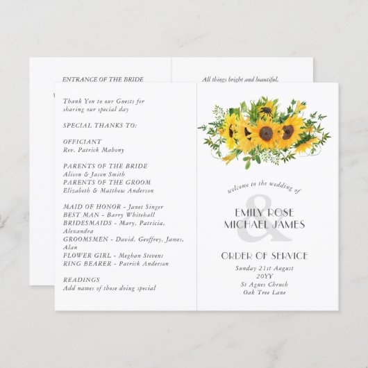 Sunflower Wedding Program of een ander evenement o (Voorkant / Achterkant)
